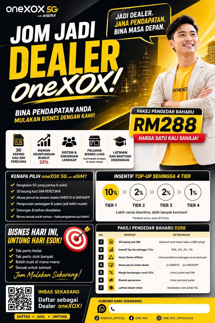 Poster lengkap pakej pengedar baharu oneXOX RM288
